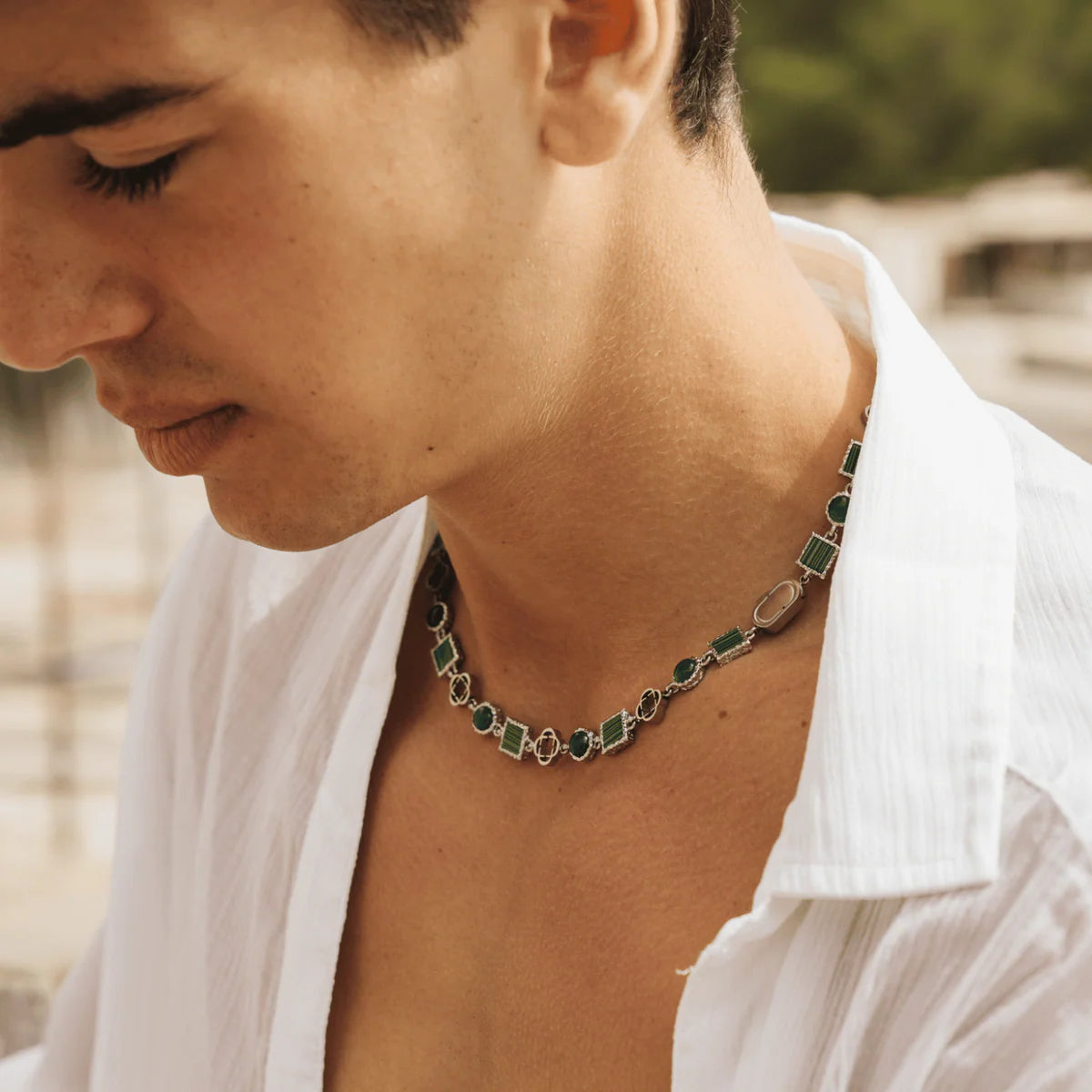 Green Gemstone Chain (Silver)