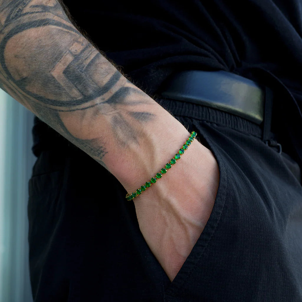Green Tennis Bracelet (Gold)
